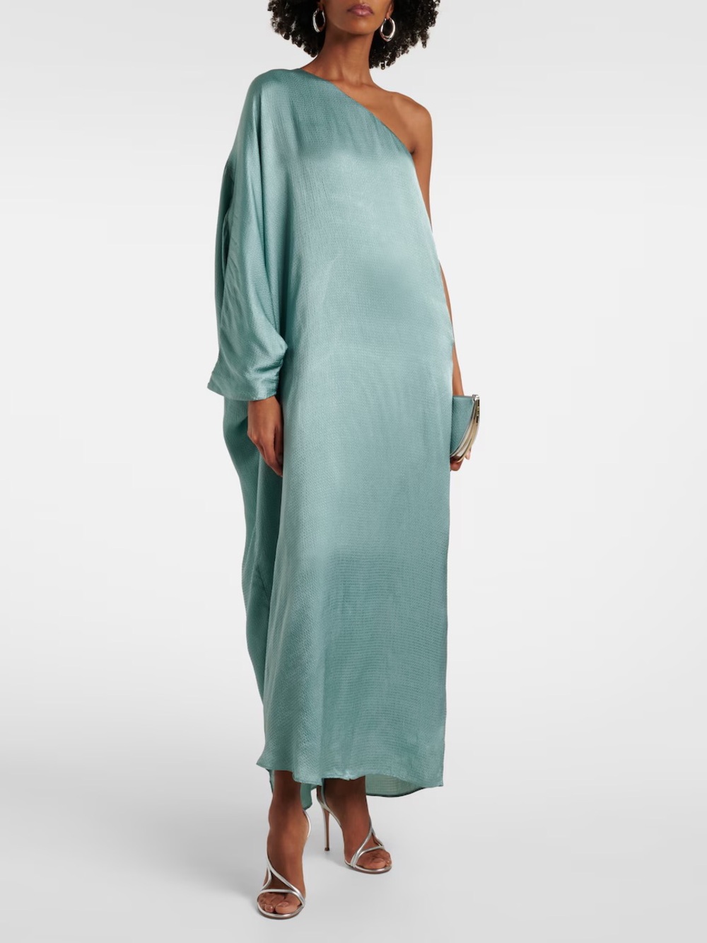 NWT STAUD Sonia one shoulder dress blue sea green satin maxi